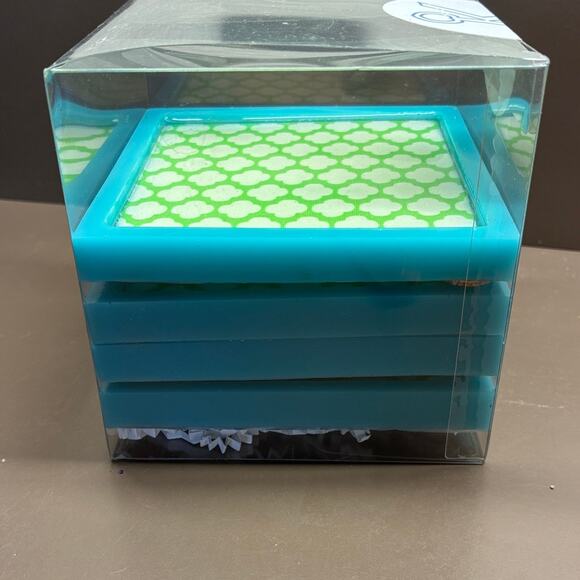 Kee Concept & Design Coasters Set 4 New Square Blue Green Trellis Pattern - Picture 2 of 3